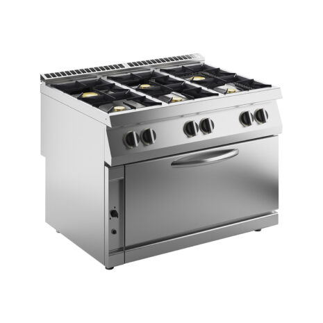 Mașină de gătit, GPL sau gaz, pe suport și cuptor pe gaz Maxi, 6 arzătoare, Linia 900, Silko NECG96H